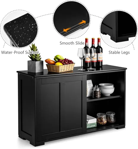 Miniatura 5 de Costzon Aparador Buffet Gabinete, Gabinete de Almacenamiento de Cocina de Madera con Estante Ajustable, Puerta Corrediza de Granero, Gabinete