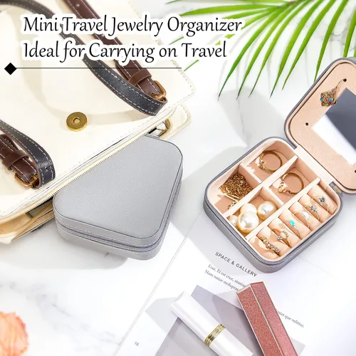 Miniatura 4 de Joyero de viaje de 10 piezas, cajas de regalo de dama de honor, organizador de viaje con espejo, caja pequeña de joyería, mini caja organizadora