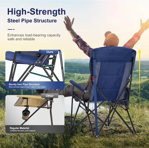Miniatura 7 de LET'S CAMP Sillas de campamento de gran tamaño de 29.52 pulgadas, respaldo alto, silla de césped resistente, soporta 500 libras, silla plegable