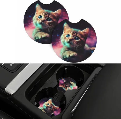 Miniatura 6 de Portavasos para automóvil con estampado de gato Galaxy para portavasos universales antideslizantes, paquete de 2 soportes para tazas, almohadilla