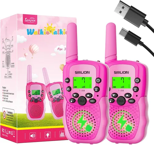 Miniatura 11 de SANJOIN Walkie Talkies recargables paquete de 2 para niños, juguetes para niños de 3 a 12 años de edad, Walkie Talkie de camuflaje de 3 millas