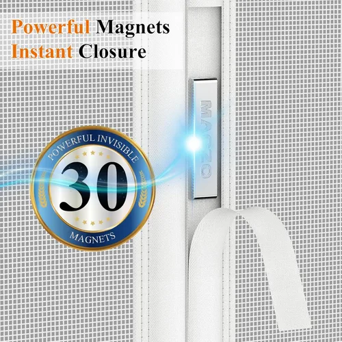 Miniatura 4 de MAGZO - Puerta mosquitera magnética blanca, para puertas de 30" x 80", tamaño malla 32" x 81", apertura lateral izquierda y derecha, poliéster