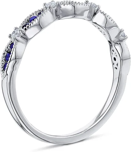 Miniatura 3 de Kobelli Blue Sapphire White Diamond Band