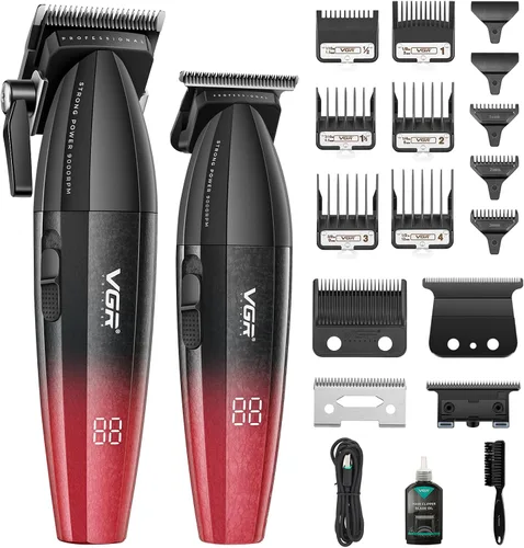 VGR 640 cortapelos profesionales para hombres, juego de cortapelos y recortadoras inalámbricas de 9000 rpm, kit de corte de pelo con hoja en T sin