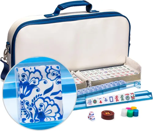 Set de Mahjong Americano de Yellow Mountain Imports, Chinoise con Estuche de Terciopelo Suave - Soportes con Empujadores, Monedas de Puntuación,