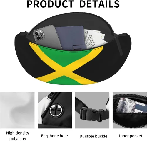 Miniatura 7 de Riñonera cruzada con la bandera de Estados Unidos, para hombres y mujeres, para viajes, caminar, correr, senderismo, pesca., Bandera de Jamaica