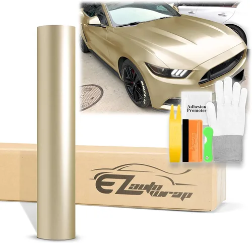 Miniatura 11 de 2 piezas de 4 x 8 pulgadas (10 x 20 cm) Muestra de película adhesiva de vinilo satinado cromo champagne dorado mate para envoltura de automóvil, sin