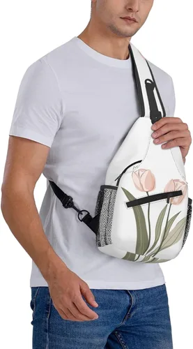 Miniatura 6 de Bolso bandolera para hombres y mujeres, mochila cruzada floral de tulipán pastel, mochila casual de senderismo para viajes, deportes, correr, bolsa
