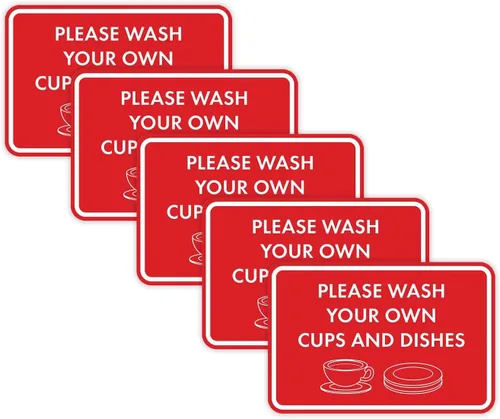 Miniatura 40 de Letrero clásico enmarcado con texto en inglés «Please Wash Your Own Cups and Dishes» (oro cepillado), pequeño