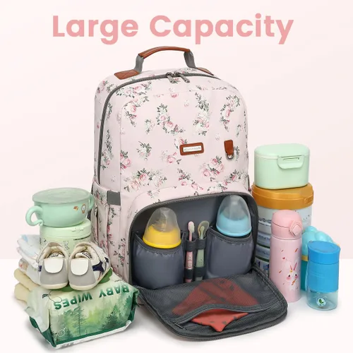 Miniatura 6 de Mochila para pañales, grandes bolsas de pañales para bebé con cambiador portátil para niños y niñas, mochila de viaje multifuncional para mamás