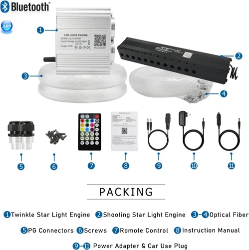 Miniatura 6 de AKEPO - Kit de luz musical RGBW de 16 W, parpadeante, estrella fugaz, de cabezal doble, fibra óptica, controlada a través de aplicación