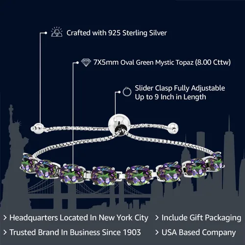 Miniatura 142 de Gem Stone King Pulsera de plata de ley 925 con piedra natal ovalada de 0.276 x 0.197 in para mujer, totalmente ajustable hasta 9 pulgadas