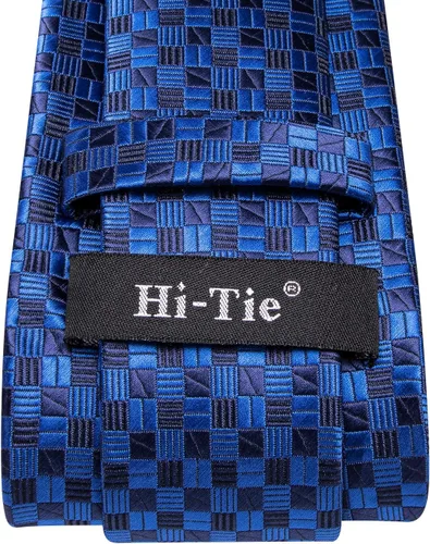 Miniatura 32 de Hi-Tie Corbata clásica de cachemira para hombre con pañuelo y gemelos a cuadros