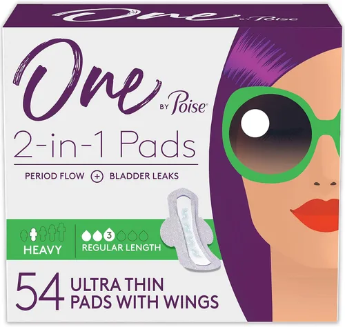 Miniatura 10 de One by Poise - Almohadillas femeninas con alas (período 2 en 1 y almohadilla para fugas de vejiga para mujeres), absorción regular y pesada