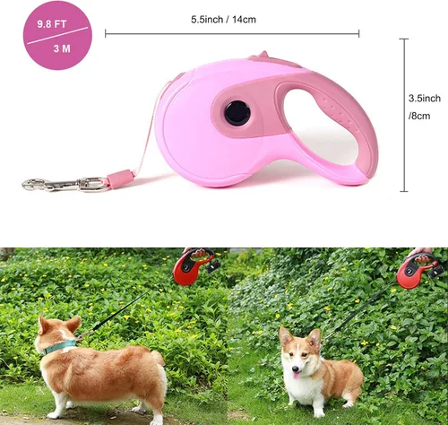 Miniatura 7 de Correa retráctil para perro, correa de paseo para perros de 9.8 pies para perros pequeños y medianos de hasta 45 libras, freno con una sola mano
