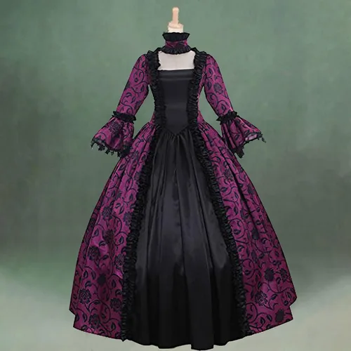 Miniatura 2 de Vestido victoriano de baile para mujer, manga acampanada, estampado floral, vestido de corte gótico, estilo renacentista, vestido de estilo swing