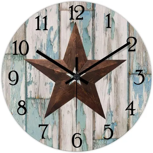 Miniatura 8 de Reloj de pared vintage con estrella de Texas occidental de madera rústica, sin tictac, silencioso, funciona con pilas, fácil de leer, elegante reloj