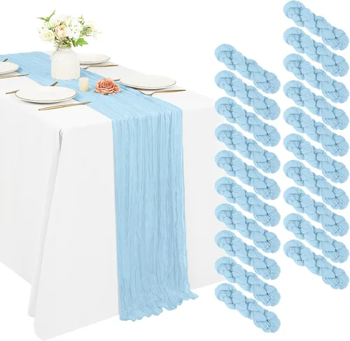 Miniatura 70 de 10 piezas de camino de mesa de estopilla en azul bebé 10 pies, camino de mesa de gasa para recepción de boda, despedida de soltera, fiesta