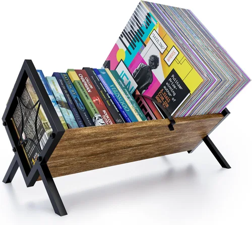 Miniatura 6 de Estante de almacenamiento de discos de vinilo, organizador LP negro mate para 100 álbumes, soporte de metal resistente de un solo nivel, fácil