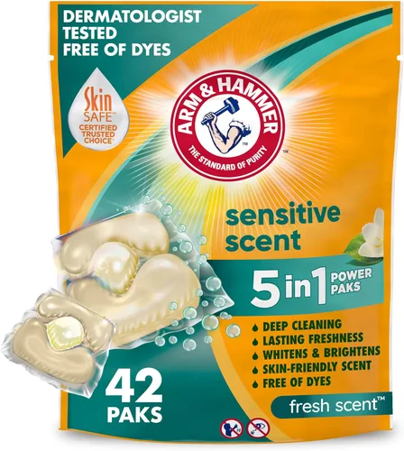 Arm & Hammer Paquetes de potencia 5-EN-1 con aroma fresco sensible, 42 unidades