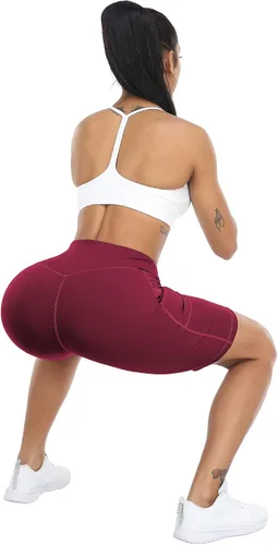 Miniatura 5 de WHOUARE Paquete de 4 pantalones cortos de yoga con bolsillos para mujer, cintura alta, atléticos, correr, entrenamiento, gimnasio, control de abdomen