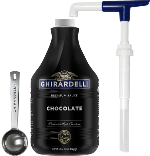 Miniatura 13 de Ghirardelli Salsa de caramelo, botella de 87.3 onzas (5 libras 7.3 onzas) con cuchara y bomba de barista estampada Ghirardelli
