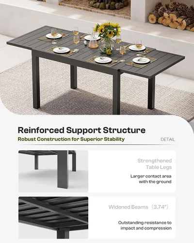 Miniatura 6 de Mesa de comedor expandible de aluminio para patio al aire libre para 4-8 personas, mesa rectangular para todo tipo de clima (48"-79") con rieles