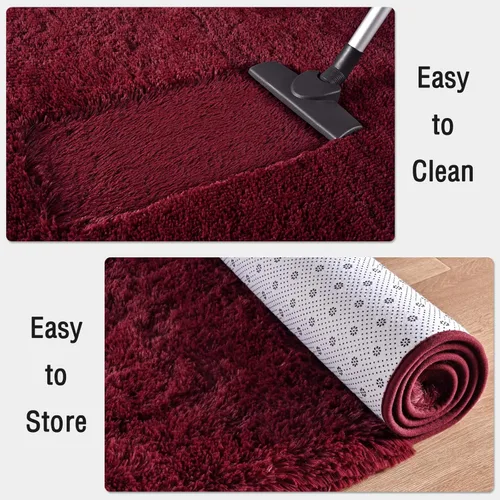 Miniatura 7 de Alfombras suaves color vino tinto para dormitorio, de 2 x 6 pies, alfombra mullida y esponjosa para al lado de la cama, alfombras de pelo peludo A