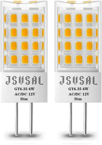Bombilla LED GY6.35 regulable, T4 JC tipo GY6.35/G6.35 base bi-pin, AC/DC 12V blanco cálido 2700K, 6W equivalente a 50-65W G6.35/GY6.35