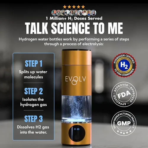 Miniatura 3 de EVOLV Generador de Botella de Agua de Hidrógeno - Ionizador de Agua SPE y PEM 5.4PPM, Mayor Concentración de H2 - Botella de Agua Hidrogenada