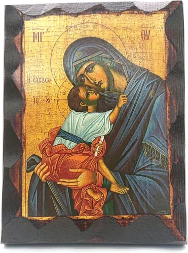 Mastic of Chios Icono de madera bendecido griego cristiano ortodoxo hecho a mano Virgen María Eleosa con Jesucristo (16 X 4.7 in o 6.3 X 4.7 in)