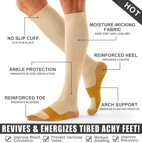 Miniatura 97 de Paquete de 3 pares de calcetines de compresión médica para mejorar la circulación de mujeres y hombres, para correr, hacer deporte y amamantar