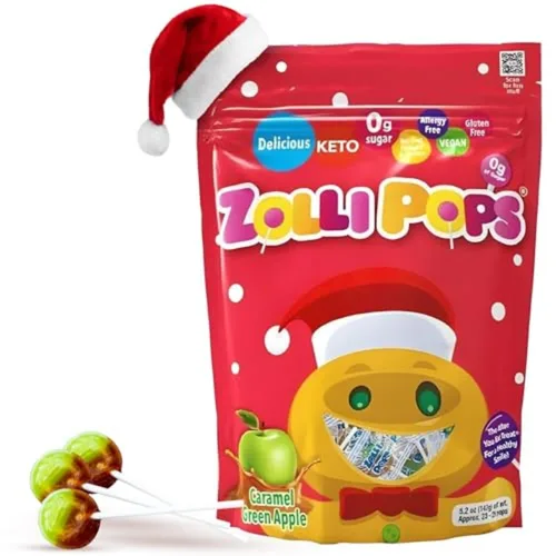 Zolli Holiday Clean Teeth Pops - Caramelos sin azúcar con xilitol, sin colorantes, aptos para dieta cetogénica y diabéticos, golosinas aprobadas por