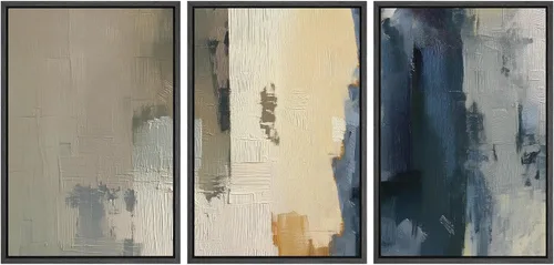 Miniatura 431 de SIGNWIN Lienzo enmarcado para pared, arte con pinceladas de flujo neutro en tonos beige abstractos, ilustraciones, arte moderno, decorativo