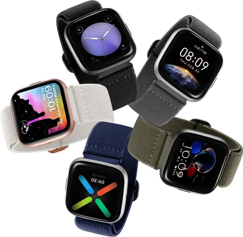 Miniatura 9 de DaQin Paquete de 5 correas elásticas deportivas de nailon compatibles con Fitbit Versa/Versa Lite/SE/Fitbit Versa 2 bandas para hombres y mujeres
