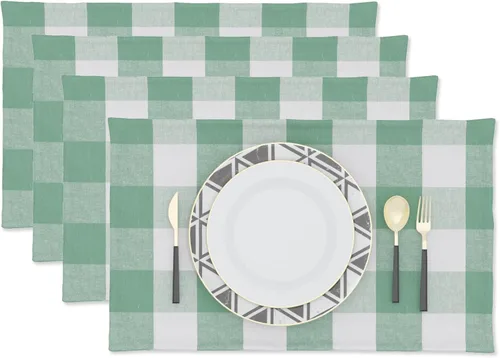 Miniatura 21 de Juego de 4 manteles individuales de algodón de 2 lados a cuadros amarillos y blancos, resistentes al calor, para mesa de cocina, 12 x 18 pulgadas