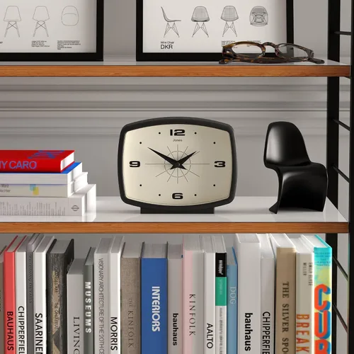 Miniatura 3 de JONES CLOCKS® Reloj de Escritorio Film Diseño Rectangular Retro Negro Diseño Retro, Combinando Estilo de Mediados de Siglo con un Acabado