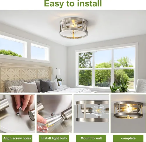 Miniatura 5 de Lámpara de techo con 2 luces de níquel cepillado semiempotradas, 11 pulgadas, moderna, para interiores, cocina, interiores, interiores, cocina