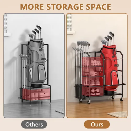 Miniatura 7 de Golf Bag Storage Organizer for Garage, Single Golf Bag Garage Organizer with Golf Club Rack, Shoe Shelves & Ball Storage, Rolling Golf Storage Rack