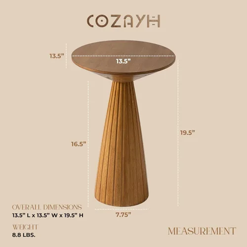 Miniatura 3 de COZAYH Martini - Mesa de pedestal pequeña, soporte para bebidas con mesa redonda de madera y acabado texturizado moderno para espacios pequeños