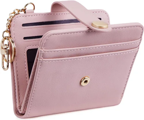 Miniatura 30 de POIUGOYA Billetera delgada para mujer, con bloqueo RFID, plegable, tarjetero con cremallera y bolsillo para monedas, ventana para identificación