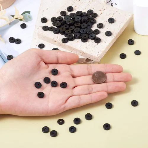 Miniatura 4 de Fashewelry 100 cuentas espaciadoras planas redondas de coco de 0.315 pulgadas (0.354 in), cuentas sueltas para hacer joyas de bricolaje con agujero