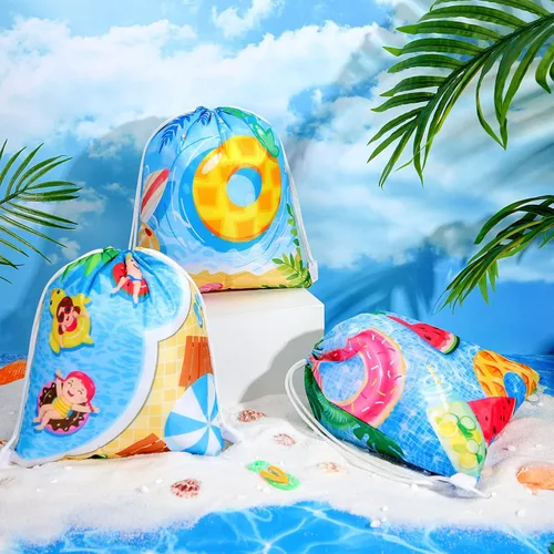 Miniatura 4 de Panelee Bolsas con cordón para fiestas en la piscina, decoraciones de playa para niñas y niños, suministros de fiesta en la piscina (18 piezas)