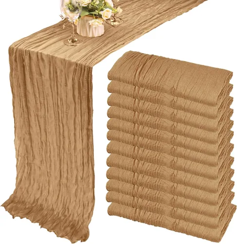 Pack de 12 caminos de mesa de 10 pies de estopilla 35x120 pulgadas, camino de mesa de gasa estilo bohemio, rústico, paño de queso, camino de mesa