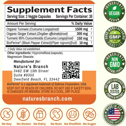 Miniatura 6 de Suplemento de Cúrcuma y Jengibre - Cúrcuma Orgánica y BioPerine - 95% Curcuminoides para Apoyo Articular y Digestión Extracto de Pimienta Negra