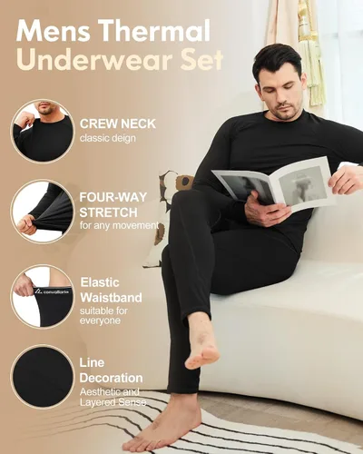 Miniatura 4 de CL convallaria Ropa interior térmica para hombre, ropa interior larga con forro polar, capa base para clima frío, XS-4XL