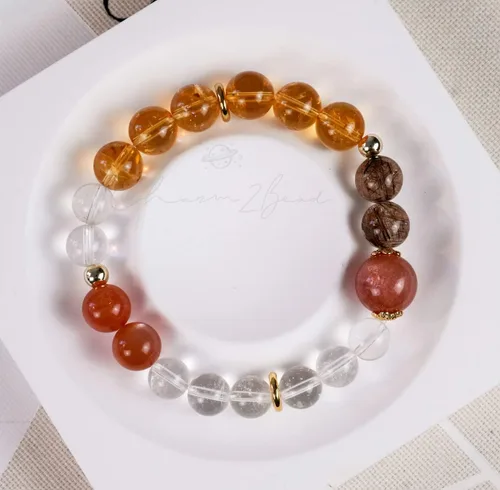Miniatura 119 de Precious Gemstone Natural Crystal Healing Bracelet, Rutilated Quartz, Moonstone, Quartz Handmade Original Design Bracelet