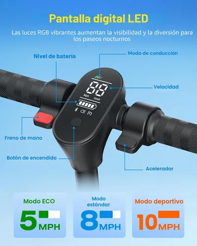 Miniatura 7 de ECOROAD Scooter eléctrico 2 en 1 para niños EK8, motor de 200 W y rango de 9 millas, hasta 10 MPH, sistema de freno doble, música Bluetooth y altura