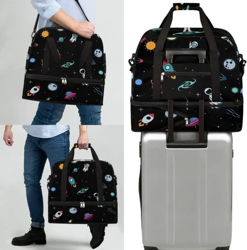 Miniatura 7 de Rocket Airship Earth Astronaut Foldable Travel Duffel Bag Tote Carry On Luggage Sports Gym Bag With Shoe Compartment For Woman Man Overnight Weekend