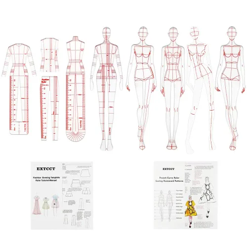 Conjunto de reglas de plantilla de dibujo de moda EXTCCT, diseño de patrones humanoides para mujer, reglas de curva francesa para medición de ropa,